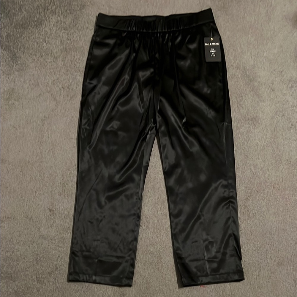 NWT Zac Rachel Sleek Black Satin Pants - Large